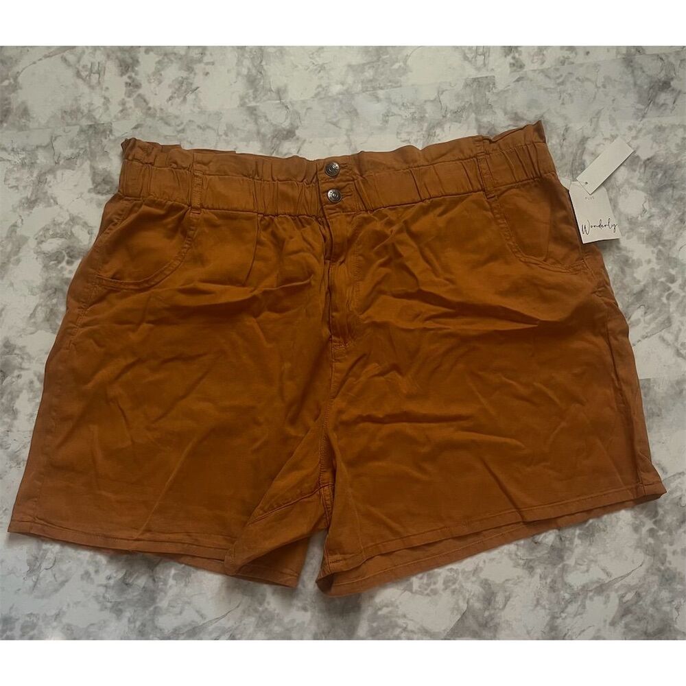 Wonderly Plus Size 22W Brown High‎ Waisted Sailor Shorts Textured Tencel Cotton